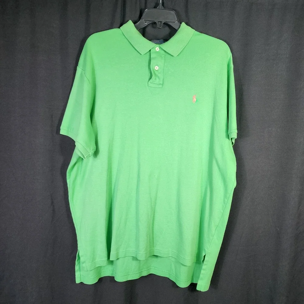 Polo Ralph‎ Lauren Mens XL Green Custom Fit Pink Pony Pique Short Sleeve Shirt